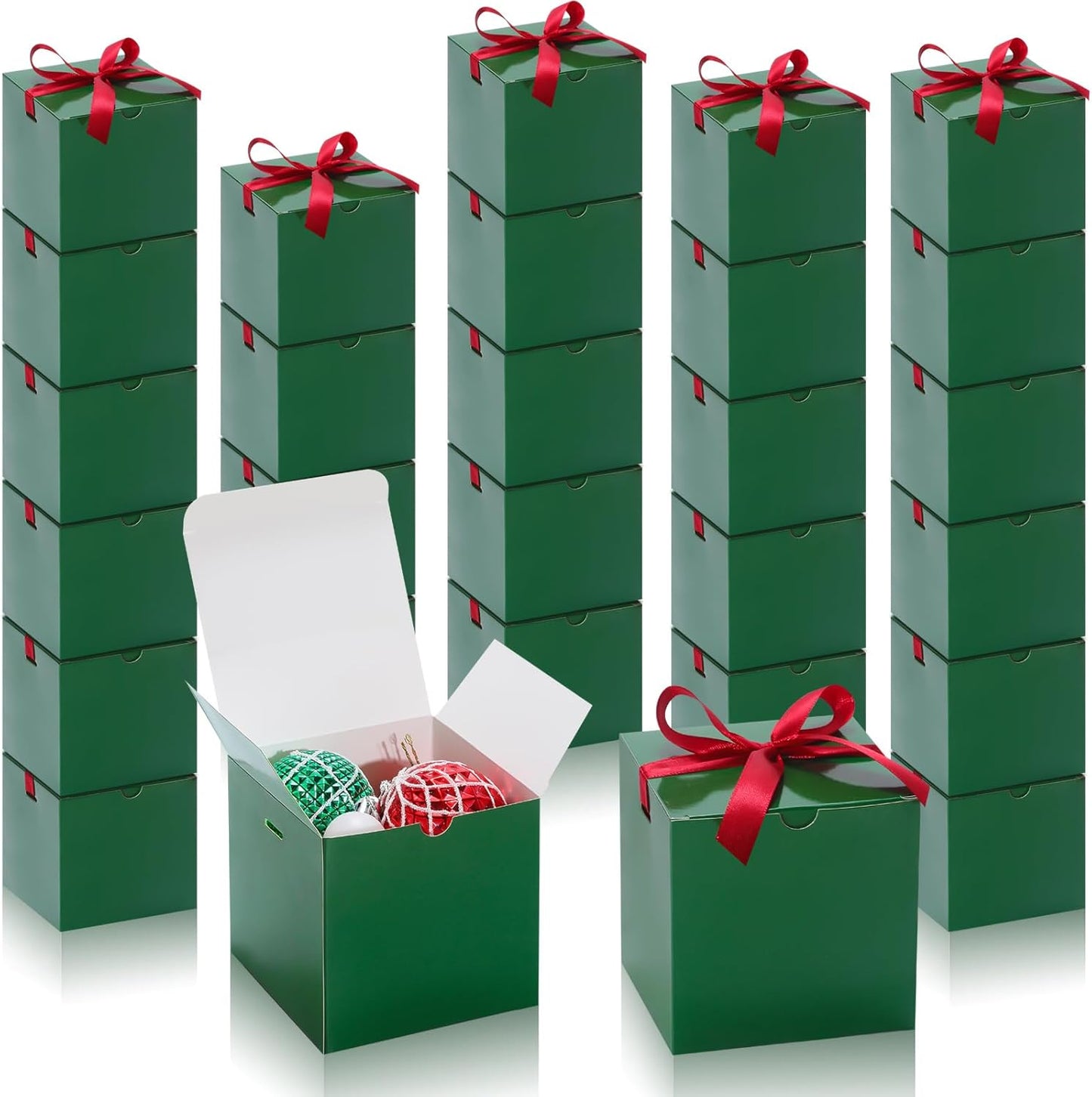 DOYIDE 60 Pcs Small Gift Boxes, 3x3x3 inches Kraft Paper Gift Box with Ribbons, Green Candy Boxes for Christmas Wedding Favors Baby Shower Bridal Shower Birthday Party