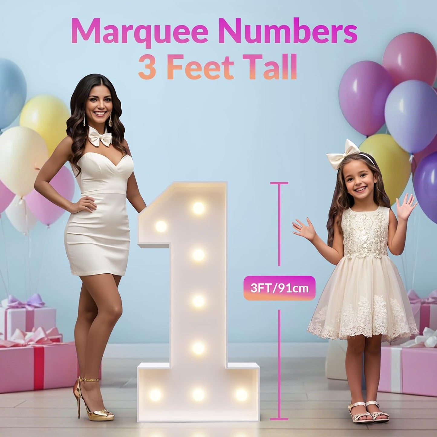 JoyMuse Marquee Numbers 3 Feet Tall, Light Up Numbers with Lights, Large Numbers for Party, Number 4 Light Up Numbers for Baby Showe Anniversary Birthday Decorations for Girls Boys