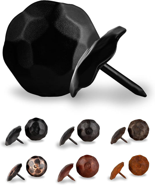 10 Pack 1" Small Round Head Iron Clavos Decorative Nails – Black – Handmade Rustic Round Fasteners for Farmhouse Shutter, Faux Wood Beams, Barn Door, Shutters, and Gates – Ornamental Wood Accent