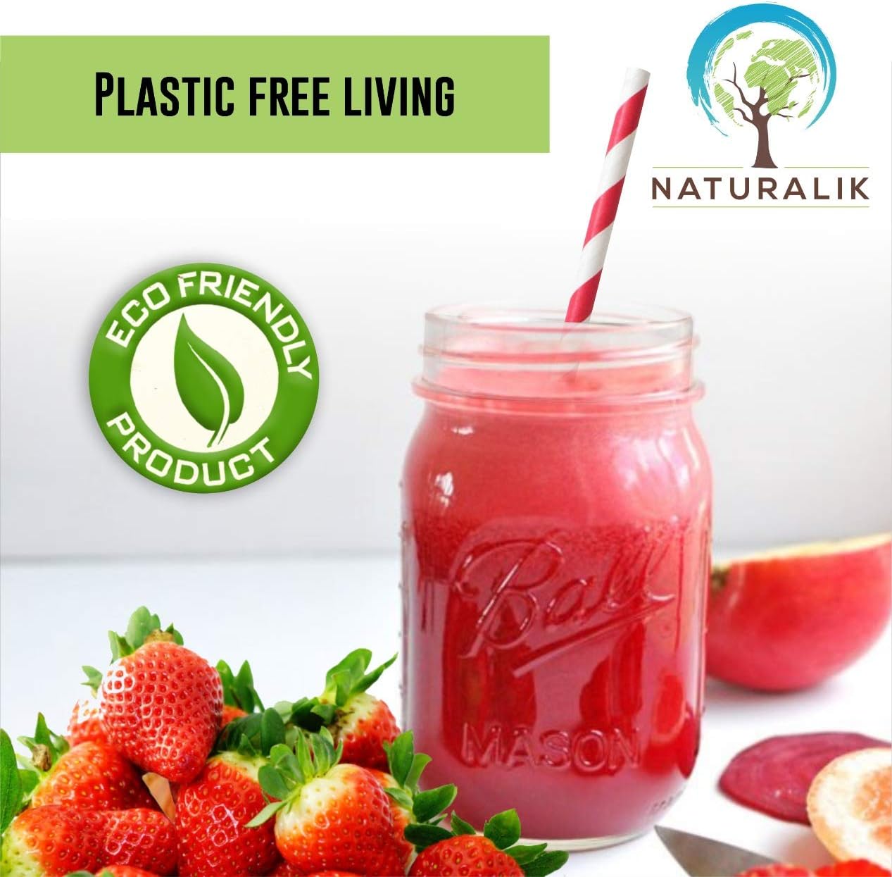 300 Pack Extra Durable Red Paper Straws Biodegradable- Heavy Duty Eco-Friendly Paper Straws Bulk- Drinking Straws for Juices, Restaurants and Party supplies, 7.7" (Red, 300ct)
