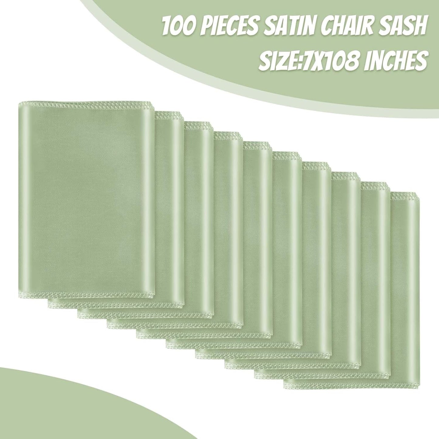 Satin Chair Sashes Bows Universal Chair Ribbon Ties Back Sash for Wedding Party Reception Events Banquets Hotel Event Chair Cover Decoration (7x108 inch) (100, Sage Green)