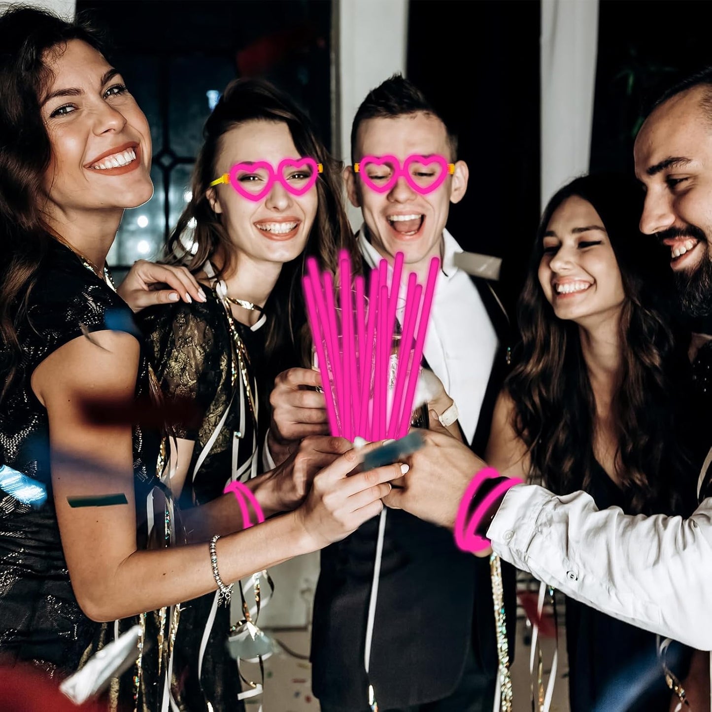 60 Pack 8” Pink Glow Sticks Bulk Bright Glow Sticks with 60 Connectors 20 Heart Glasses Glow In The Dark Party Supplies Neon Party Decorations Glow Bracelet Glasses for Holiday Carnival (Pink)