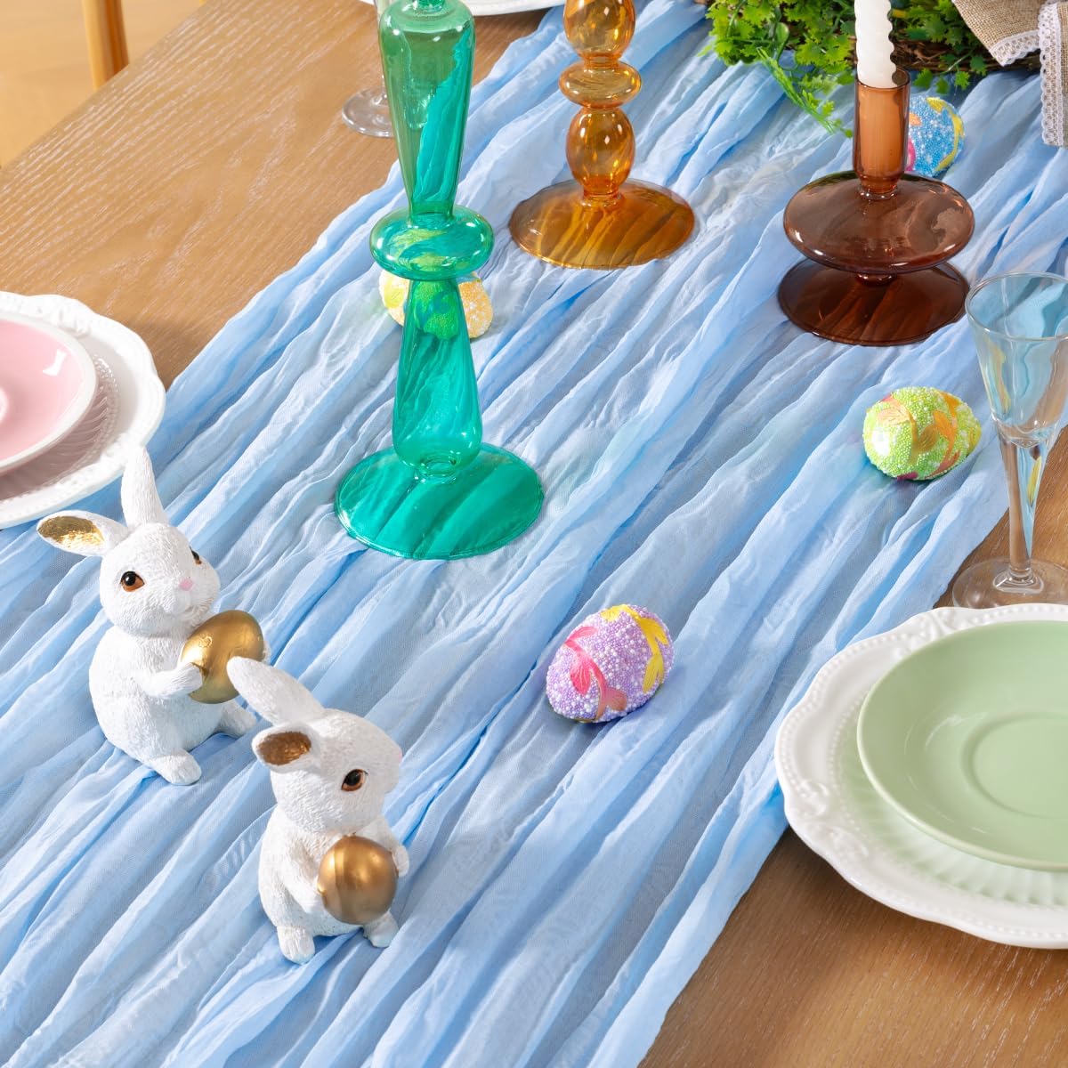Baby Blue Cheesecloth Table Runner 6 Pack Fall Table Runners Boho Gauze 120 Inches Light Blue Cheese Cloth Fall Table Decorations for Thanksgiving Wedding Bridal Baby Boy Shower Party