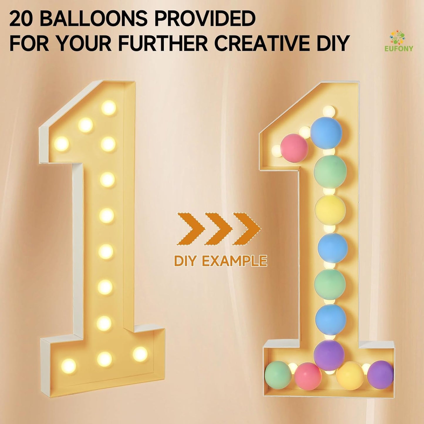 4FT Marquee Numbers, Large Light Up Numbers 1 for 1st 15th 16th Birthday Party Decorations, Giant Light Up Number for Baby Shower Anniversary Decor, 4 Feet Number 1 w/Lights DIY Kit