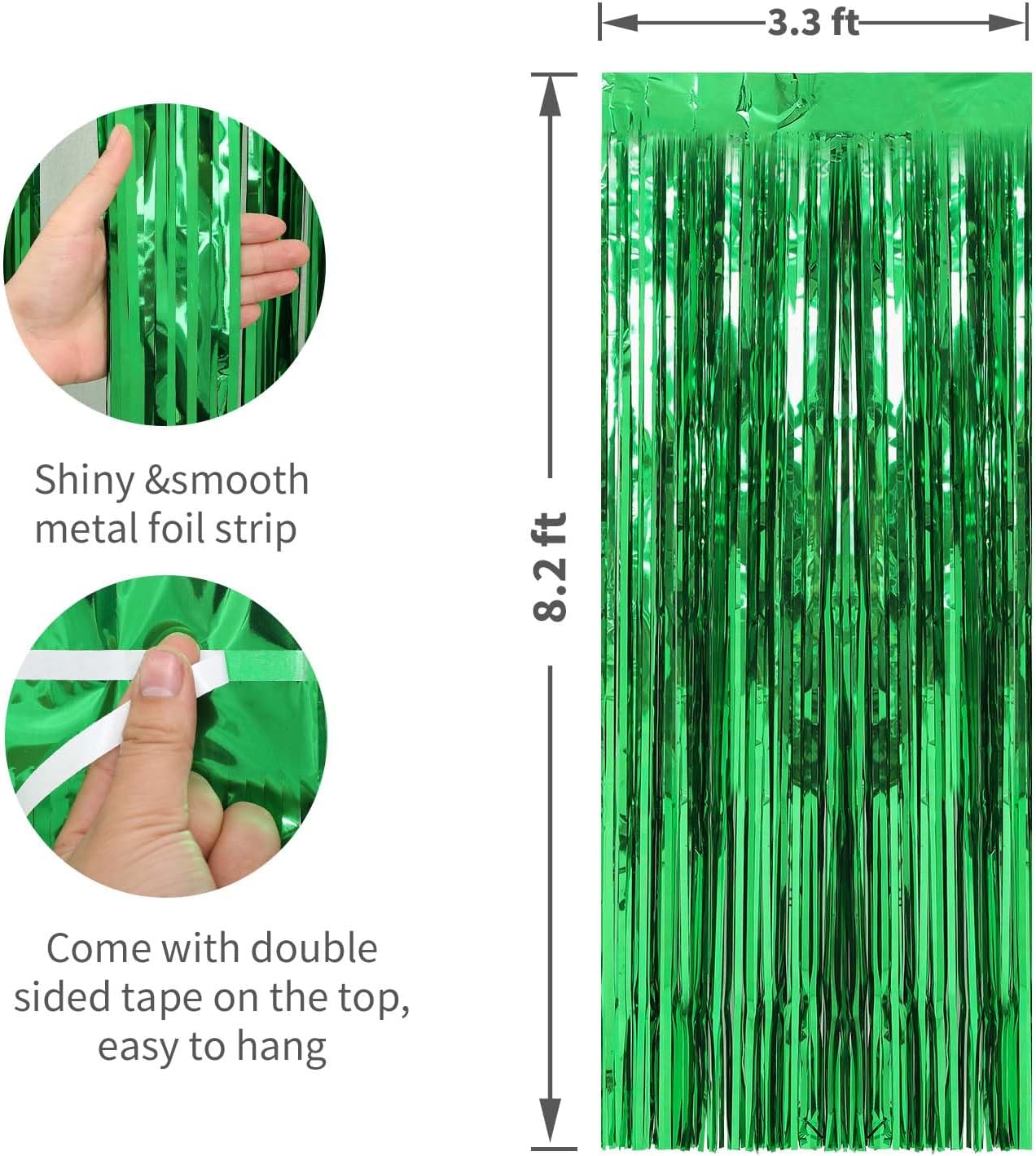 2 Pack Green Foil Fringe Curtains Streamers Party Decorations 3.3 x 8.2 ft, Tinsel Curtain Fringe Backdrop for Parties, Door Fringe Birthday Streamers, Photo Booth Backdrops, Party Decor