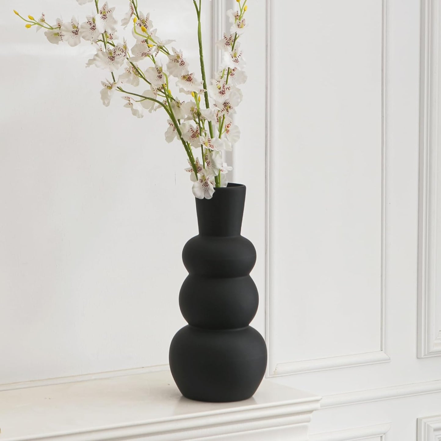 Black Vase, Modern Ceramic Vase, Black Matte Clay Vases for Pampas Grass, Minimalist Home Fresh Flowers, Dried Flowers