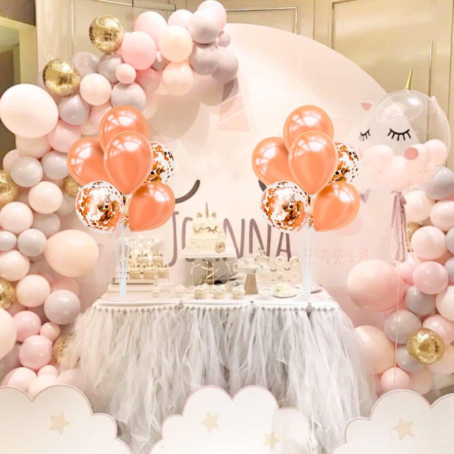 Rose Gold Balloon Stand Centerpiece Table Decorations for Birthday Anniversary Engagement Wedding Bridal Shower Graduation Mother's Day Party Decorations(Rose gold set4)