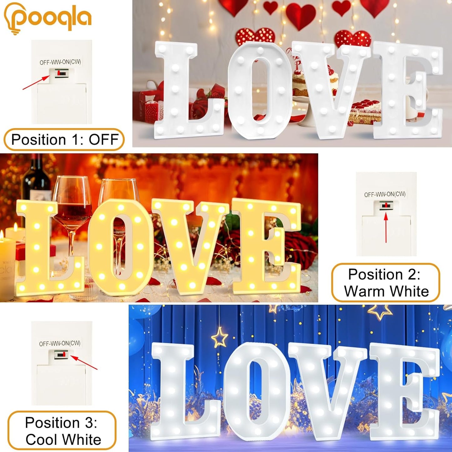 Pooqla LED Marquee Letter Lights, Warm White and Cool White Decorative Lighted Letters, Light Up Alphabet Letters for Boys Girls, Party, Wedding, Bar, Night Light, Birthday Decoration, Letter K
