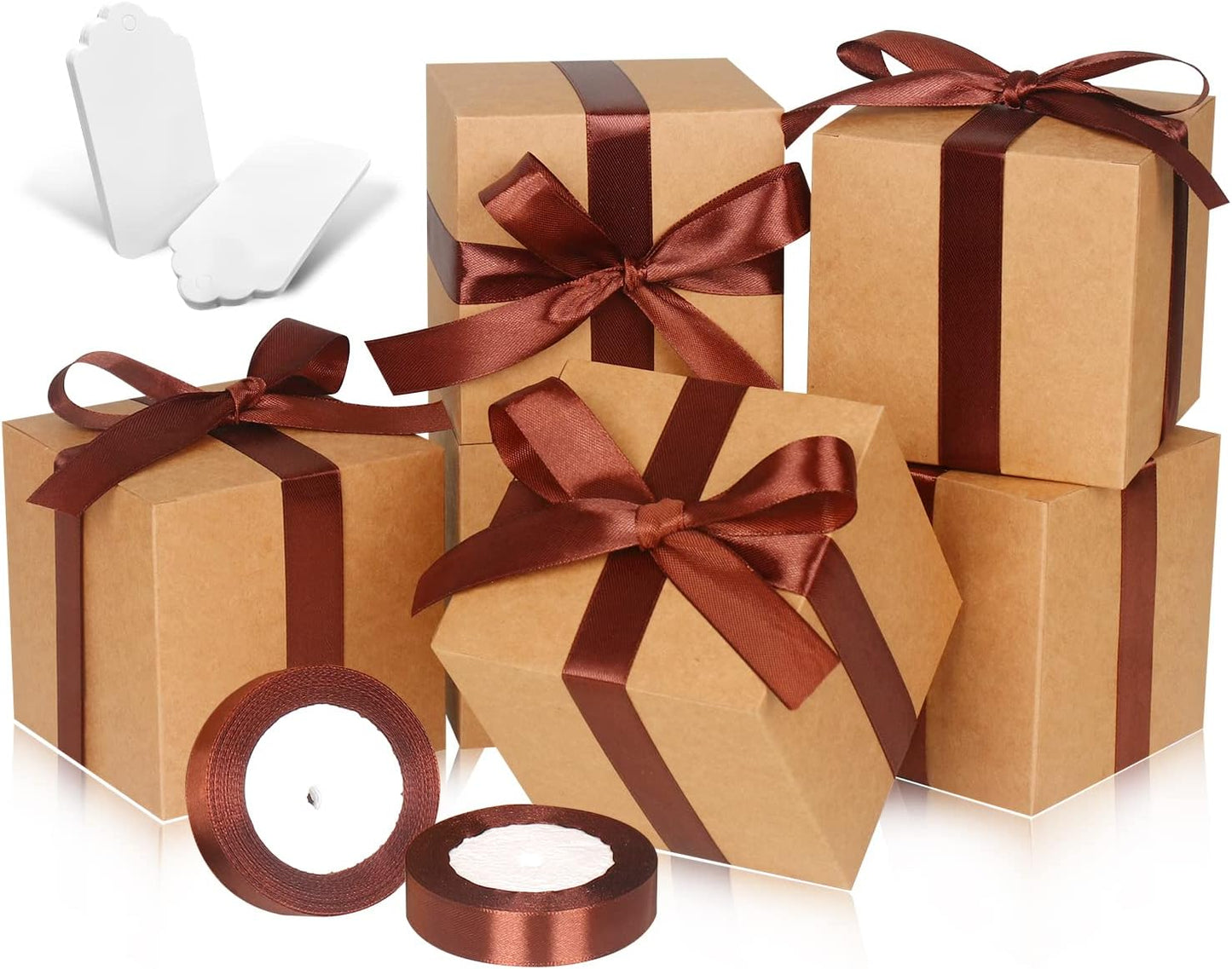 50 Pack Small Gift Boxes, 2x2x2 Favor Boxes Brown Paper Gift Boxes with Lids for Presents, Crafting, Cupcake Boxes, Gifts, Candy Boxes for Wedding Party Bridal Shower Baby Shower Favors