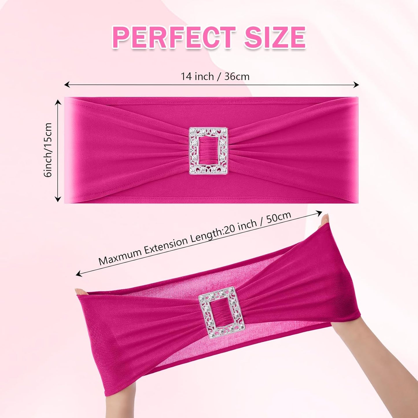 Joccun 120 PCS Spandex Chair Sashes Bows Stretch Chair Cover Band with Buckle Slider Universal Elastic Chair Ties for Wedding Banquet Party Event Decoration (Fuchsia)