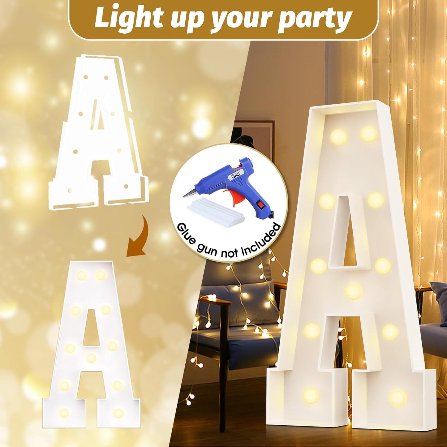 Ledido 4FT Marquee Light Up Letters Large Light Up Letters for Party Decoration, Marquee Letter for Birthday Graduation Baby Shower Wedding, Pre-cut Foam Board Assembly Required Letter T