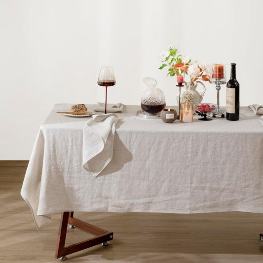 Talasily Linen Tablecloth 100% Pure Linen Table Cloth 60x144 Inches Rectangle Tablecloths Washable Cloths for Kitchen, Dining, Buffet Parties, Holidays, Picnic, Weddings and Restaurants-Natural Linen