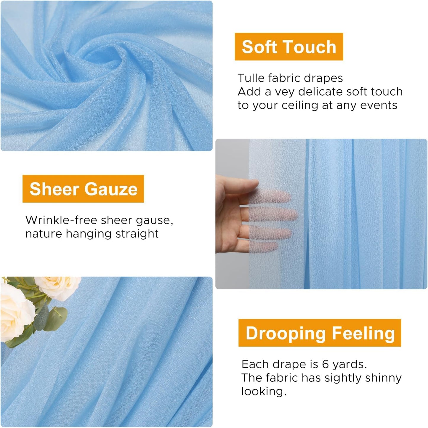 Wedding Arch Draping Fabric 1 Panel 28.7" x 20FT Dusty Blue Sheer Chiffon Backdrop Drapes for Wedding Ceremony Birthday Party Bridal Shower Outdoor Decoration