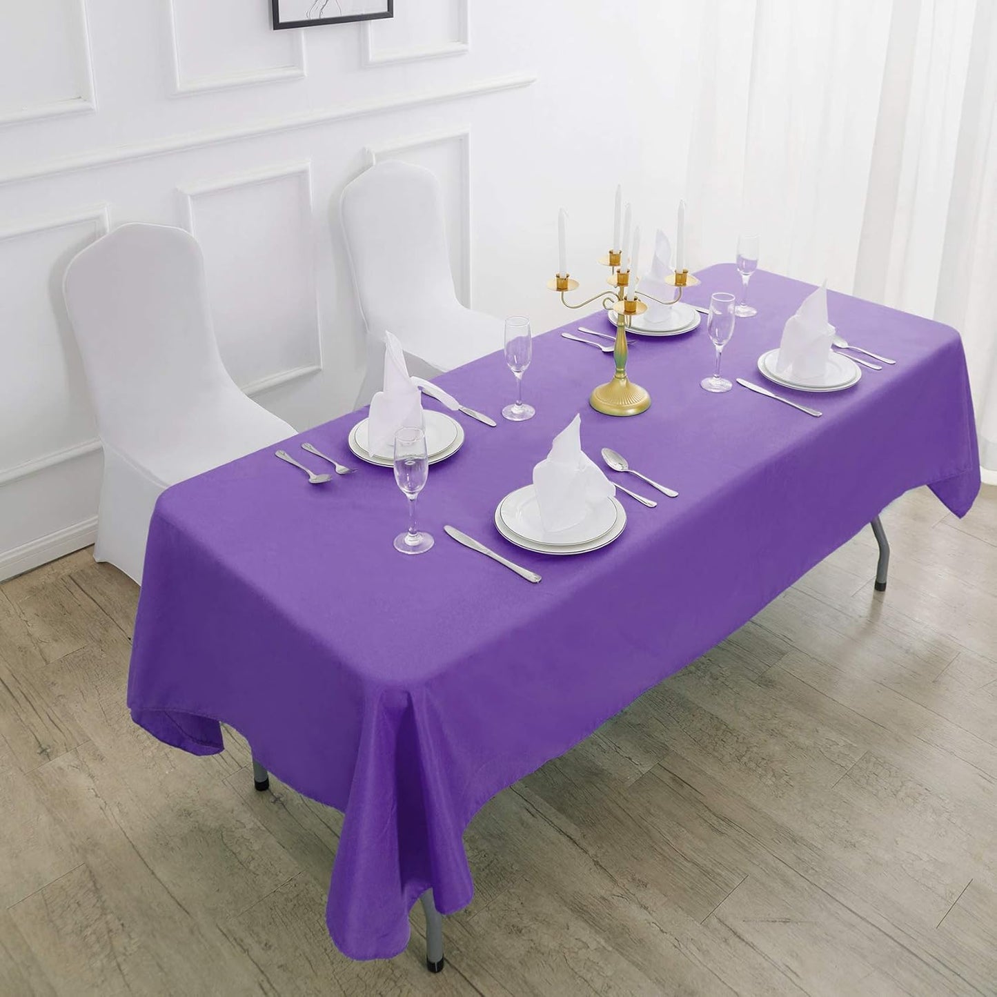 Rectangle Tablecloth 90x132 inch Washable Polyester Fabric Table Cloth for Wedding Party Dining Banquet Decoration（90x132,Purple）