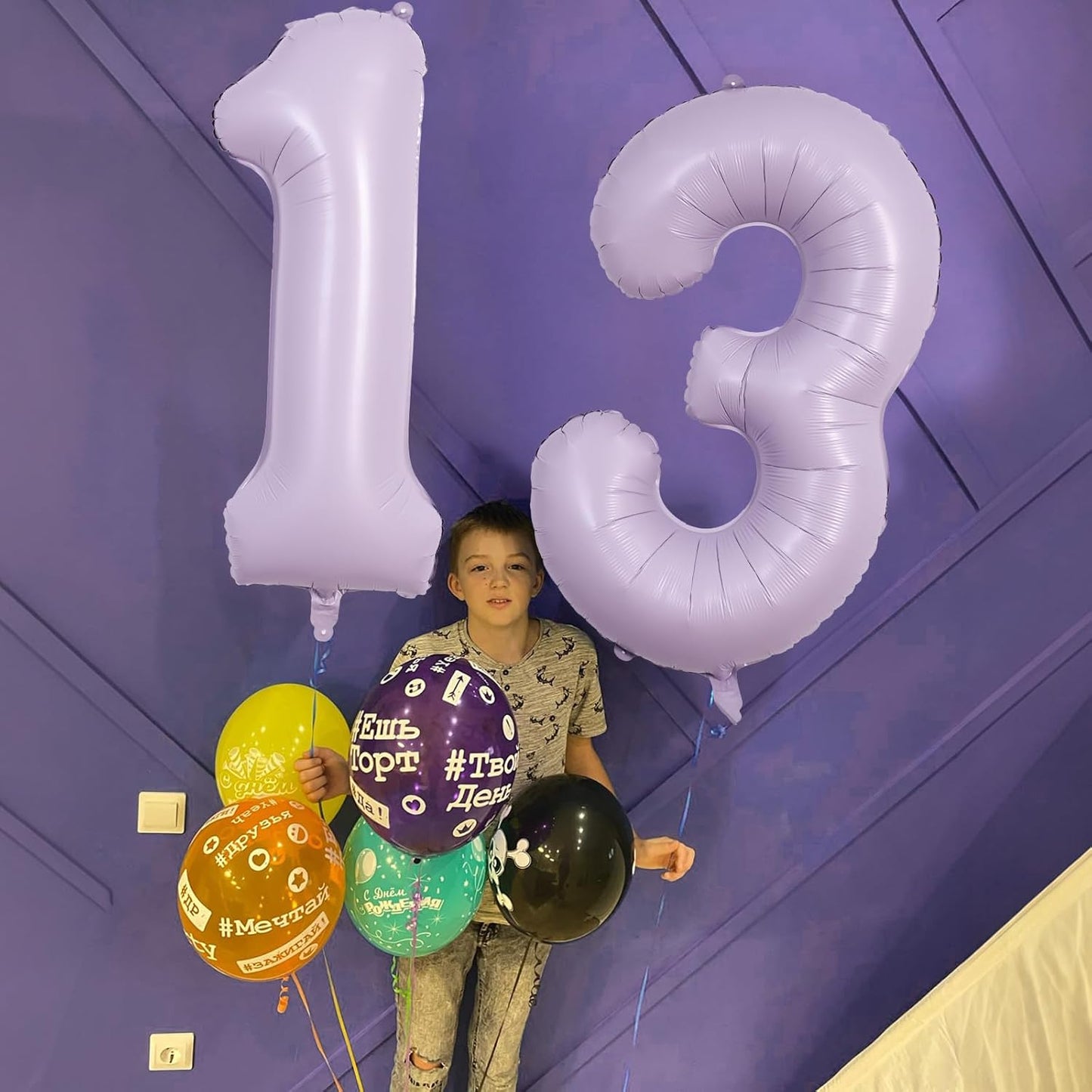 Light Purple Number 4 Balloons, 40 In Large Pastel Purple Number 4 Mylar Foil Helium Balloons for Girls, Self Inflating Lavender Number Four Balloon for Women 4th Birthday Anniversary Party Decoration