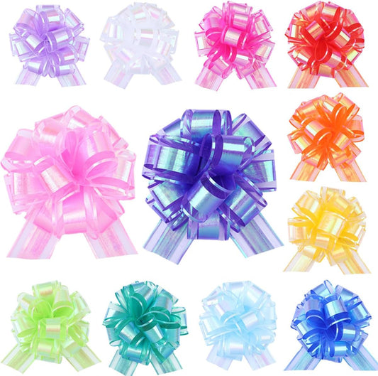 12 Pieces Laser Pull Bows 6 Inch Gift Wrapping Pull Bows with Ribbon for Christmas Presents Wedding Gift Wrapping Baskets