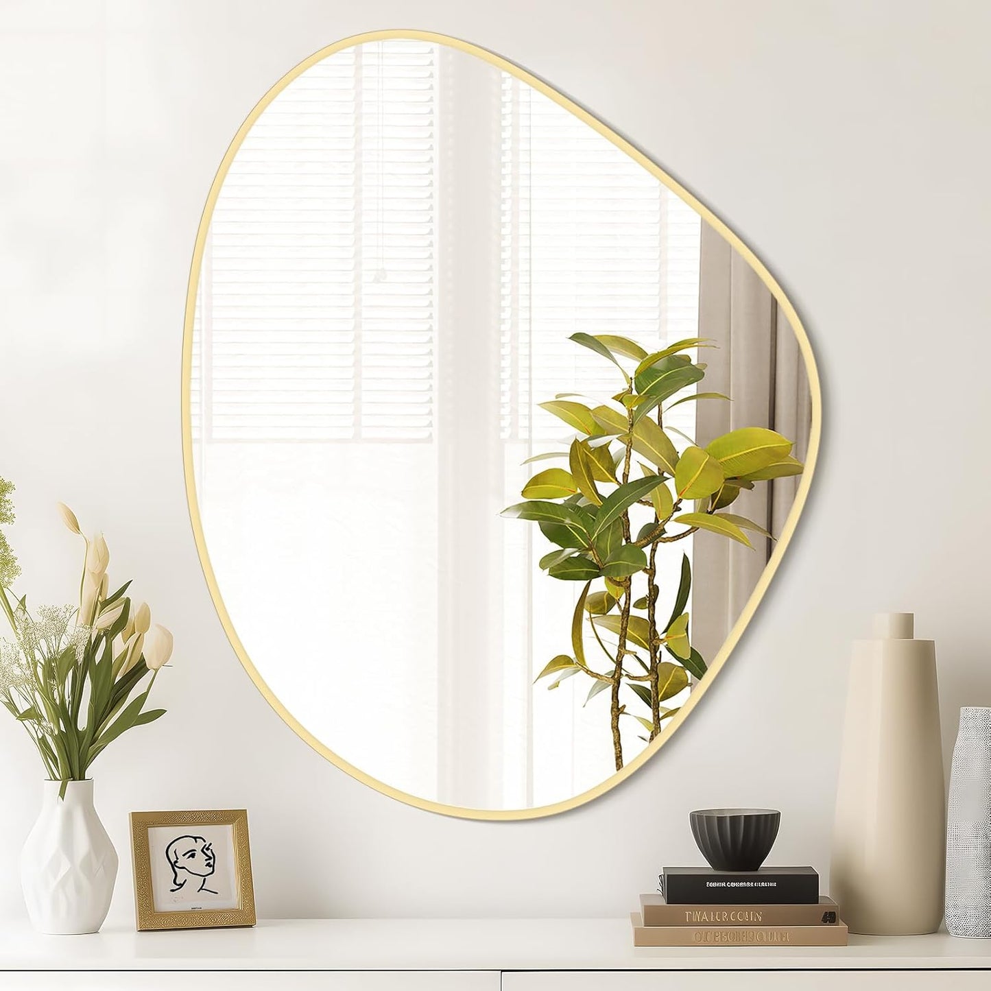 WallBeyond Asymmetrical Mirror, Irregular Wall Mirror for Bathroom, Abstract Wall Mirrors Decorative for Bedroom Living Room Entryway Hall, Mirrors for Wall Decor 28" H x 23" W, Gold