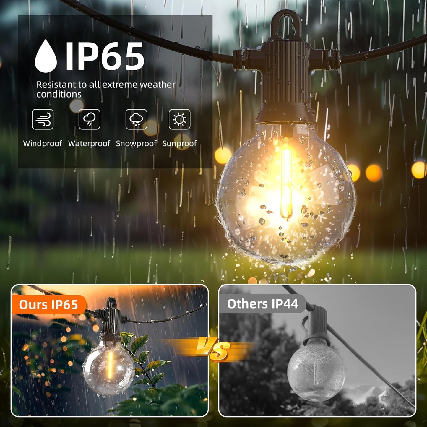 Kawaya 240FT Outdoor Lights String LED Patio Light Waterproof Dimmable G40 Globe String Lighting for Outside with 120+4 Blubs Shatterproof Hanging Lights for Porch Bistro Backyard Gazebo Balcony Cafe