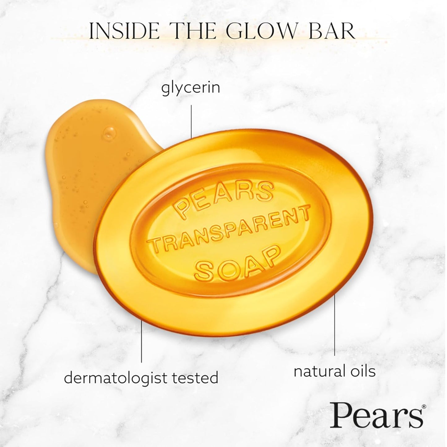 Pears Glycerin Soap, Transparent Amber with Natural Oils, 2-Pack – Pure & Gentle Cleanser for Soft, Glowing Skin, 3.53 Oz Ea
