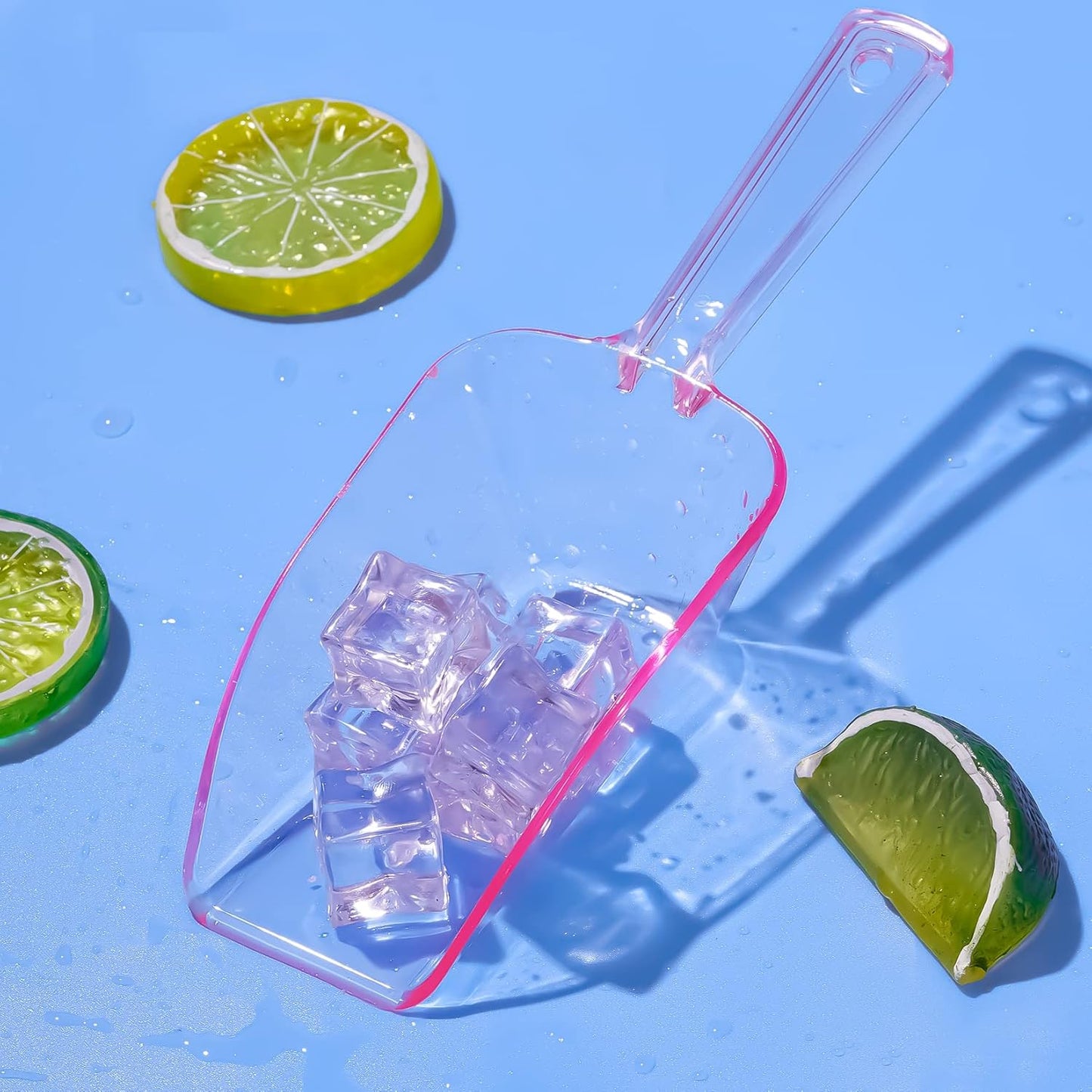 Ice Scoop for Freezer, Clear Pink Plastic Candy Buffet Scoopers, Acrylic Multi-purpose Kitchen Scoop for Party Wedding Popcorn Cookie Dry Goods, 6 Pack 7.5 In