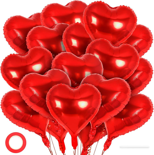 24 Pcs Red Heart Balloons,18 inch Heart Shape Foil Balloons Love Balloon Valentine Balloon for Birthday Party Wedding Engagement Party Baby Shower Valentine Day Decorations (Red)