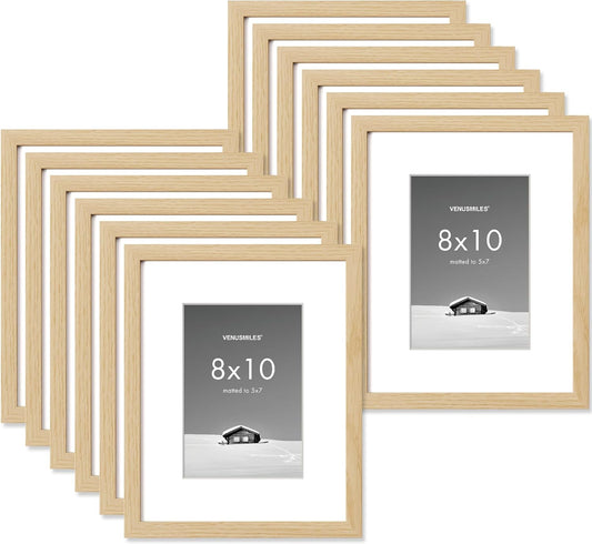 8x10 inch Picture Frame, 8x10 Photo Frames with 5x7 Removable Mat - High Definition Plexiglass - Vertical and Horizontal Display - Wall Hanging Frame - Oak Color, 12 Pack