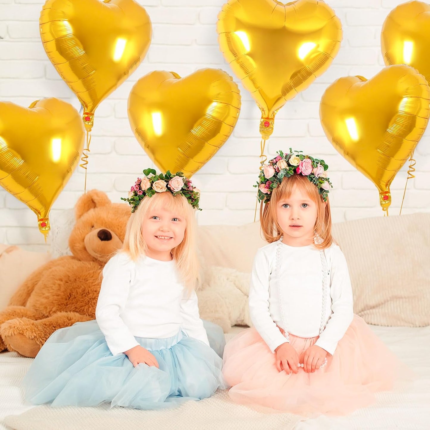 24 Pcs Gold Heart Foil Balloons, 18 Inch Love Hearts for Birthday, Wedding, Engagement, Baby Shower, Valentine's Day Decorations