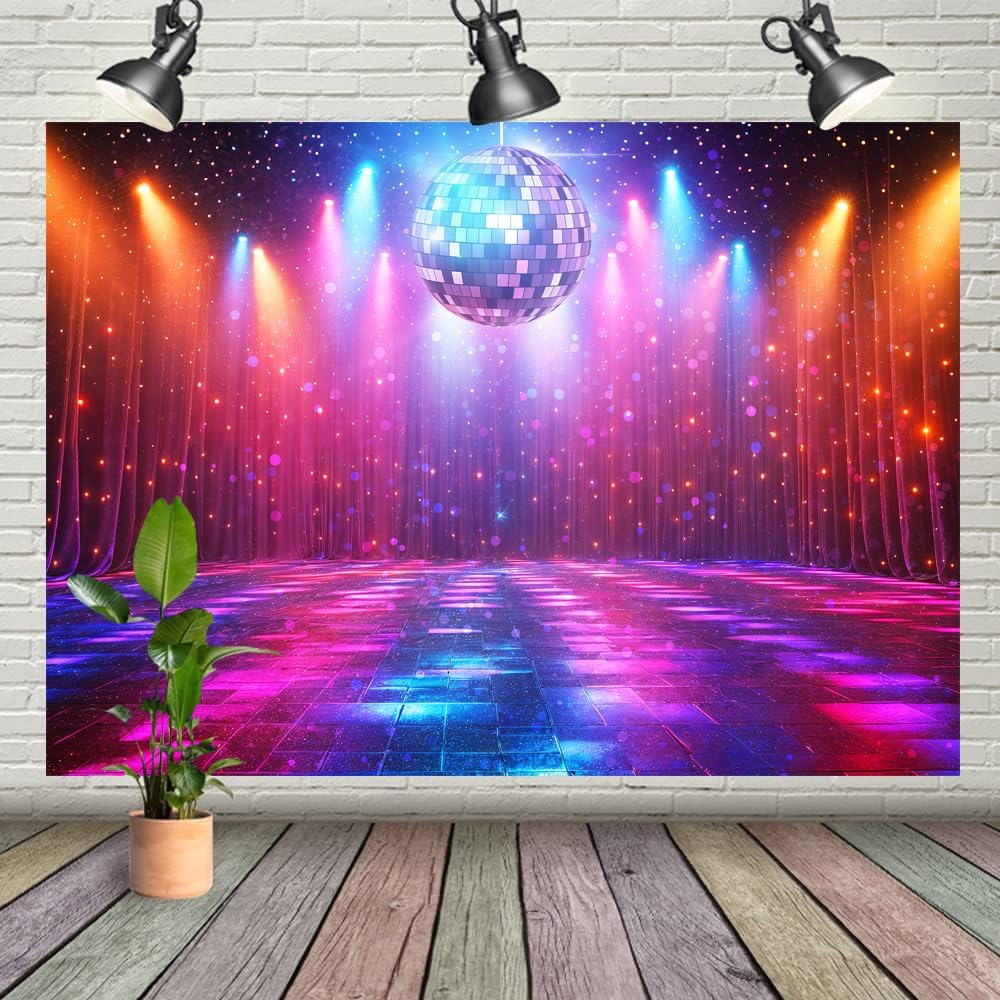 Disco Decorations Backdrop, Retro Glow Party 70s 80s 90s Theme Stage Dance Background Disco Party Decoration, Polyester Banner PartyBackdrop for Birthday Prom Portrait Photo Props 15x10ft