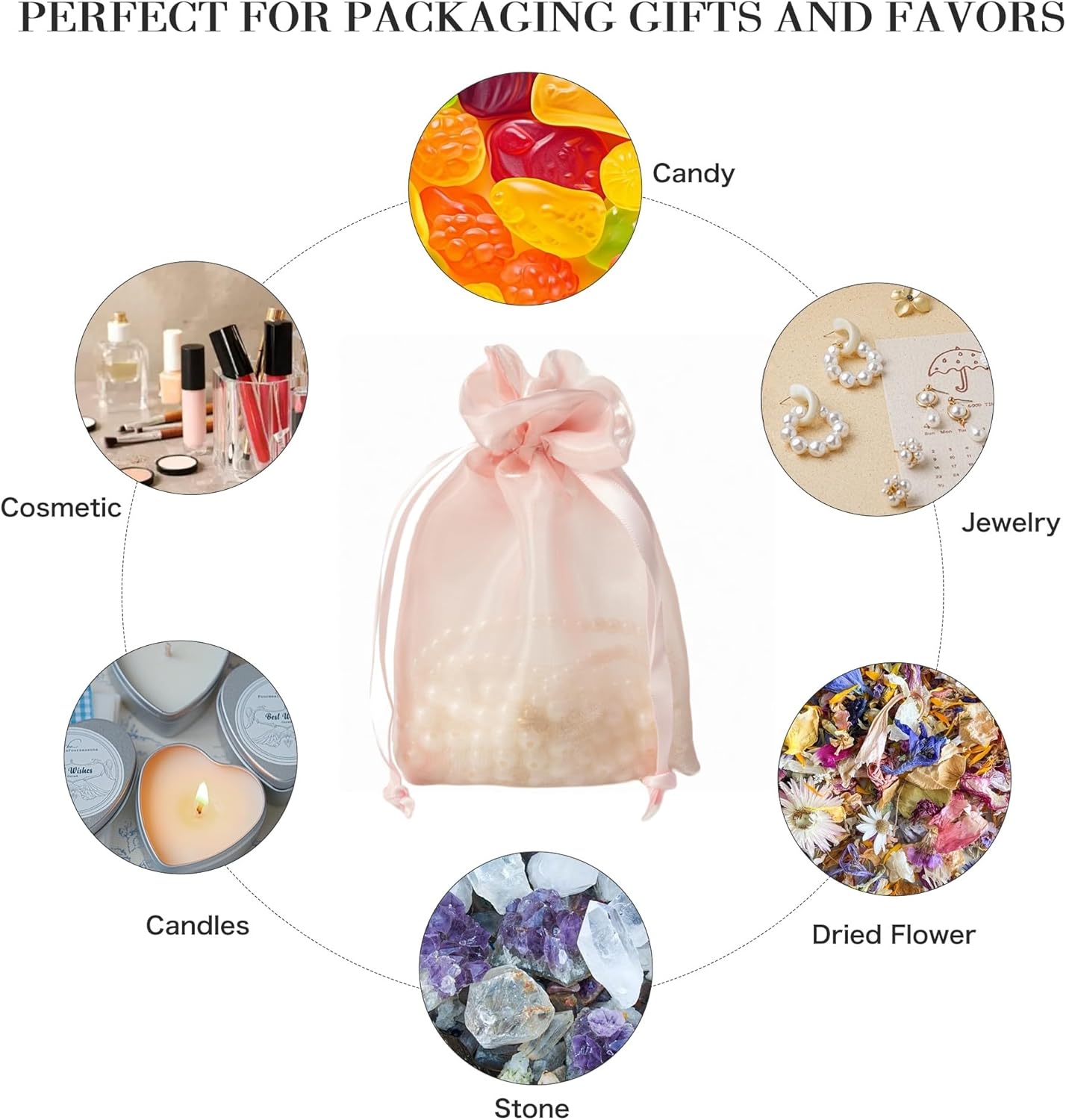 QIANF 20 Pcs Pink Small Organza Bags 6X9 inch for Wedding Favors with Drawstring, Mini Mesh Gift Bags Jewelry Pouch for Candy Bridal Shower Party Favor Baby Shower Christmas
