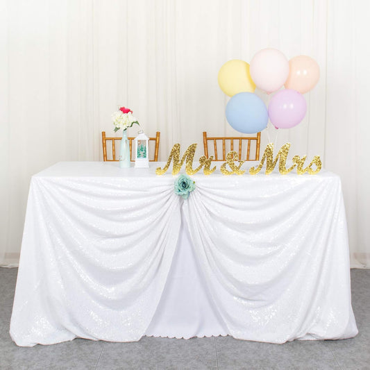 ShinyBeauty Square Tablecloth 72x72-Inch Sequin Tablecloth Overlay White Table Cover Sequined Table Cloths for Wedding White Shimmer Linen Square-Overlay for Cocktail/Cake/Dessert