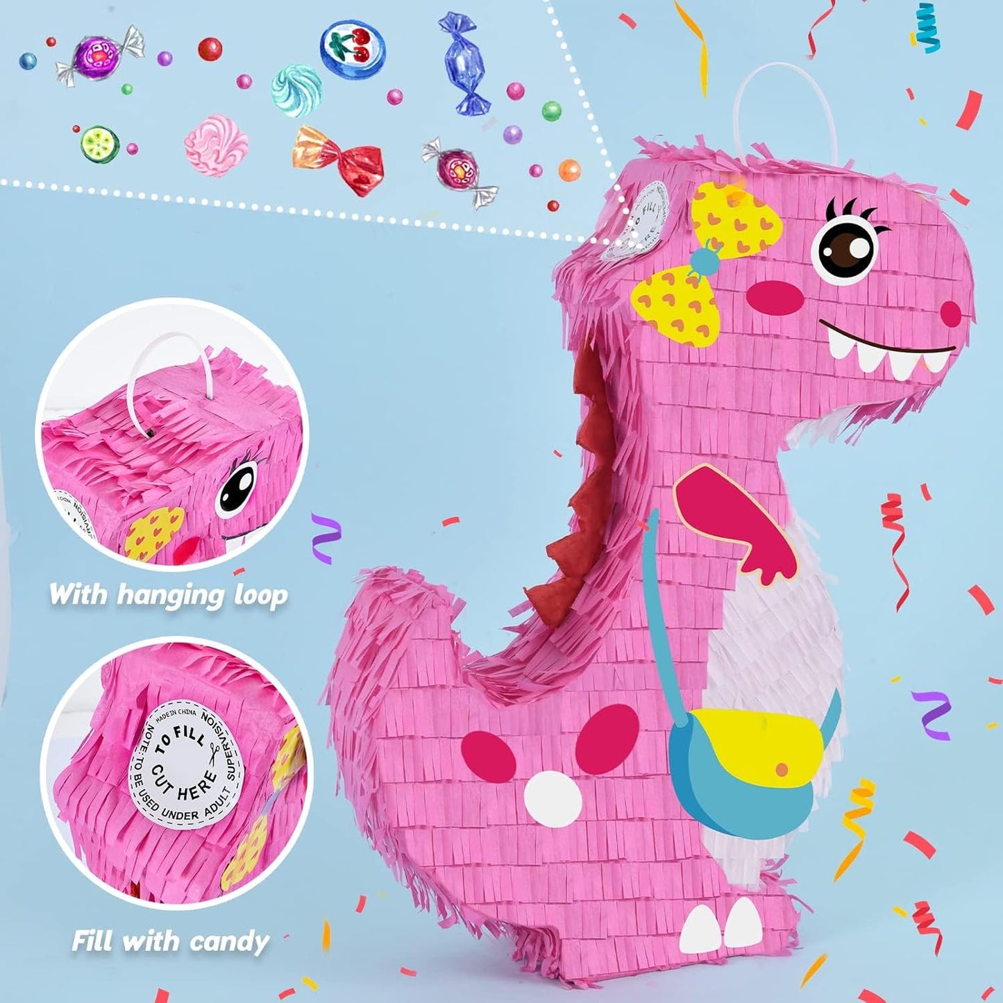 Dinosaur Pinata - Dinosaur Birthday Party Supplies for Girls Kids Dino Themed Party Pinata Bundle Set Perfect Party Game Activity Decoration