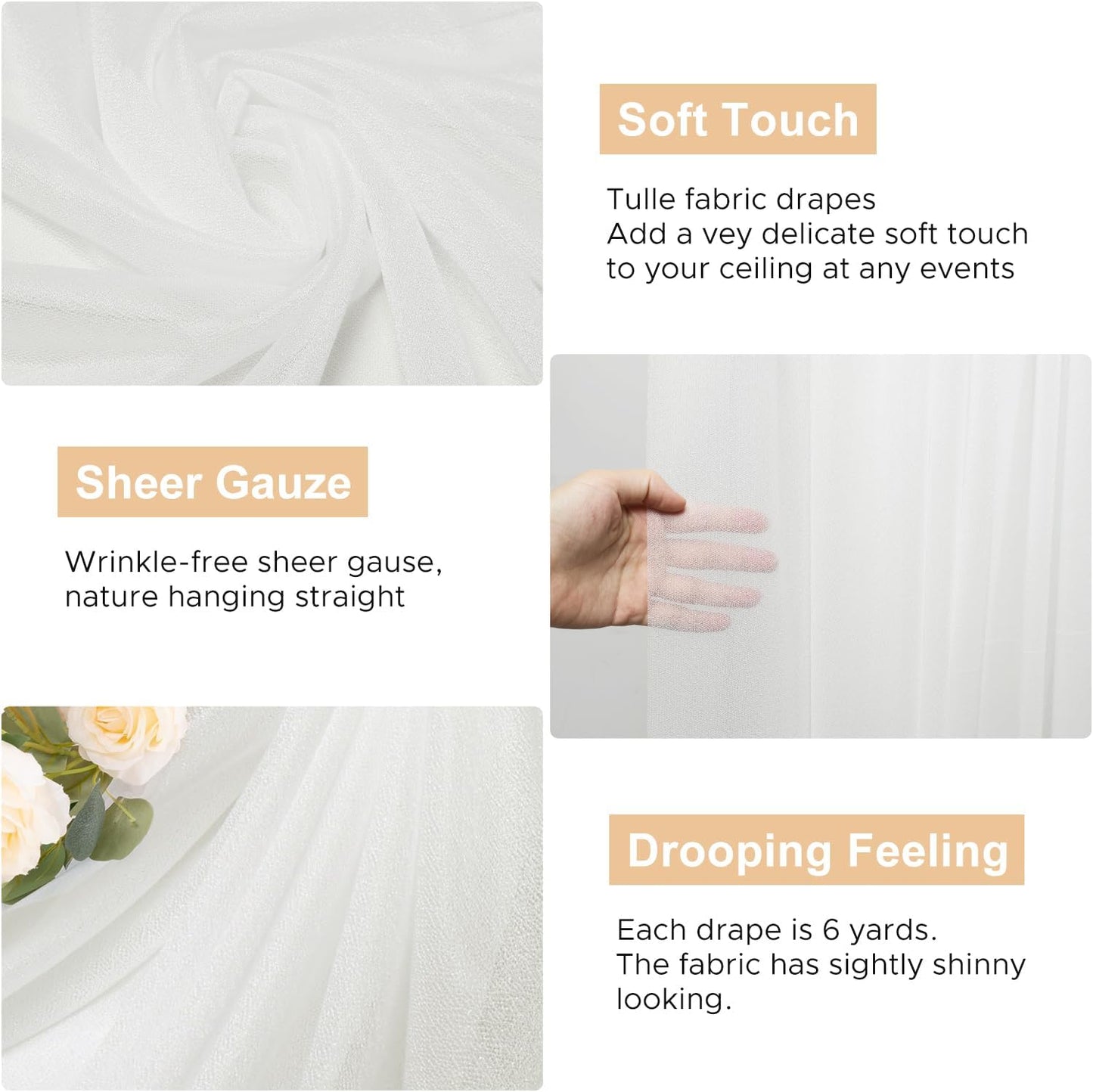 Wokceer Ivory Wedding Arch Draping Fabric Backdrop 4 Panels 28.7" X 20FT Sheer Drapes Fabric for Wedding Arbor Ceremony Party