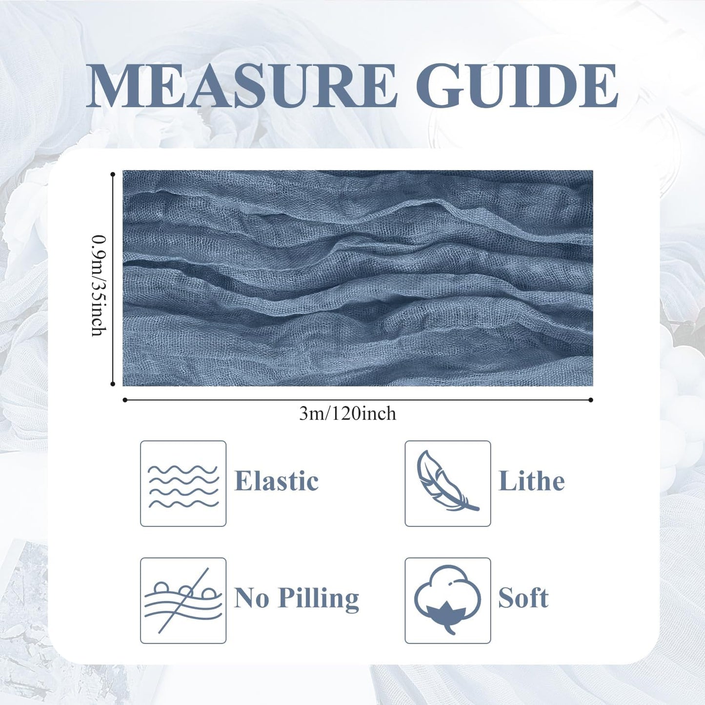 Asee'm 12pcs Cheesecloth Table Runner 120 Inches Long Dusty Blue Boho Gauze Cheese Cloth Runner 10FT Rustic Sheer Table Runners for Christmas Wedding Party Baby Shower Spring Easter Decoration