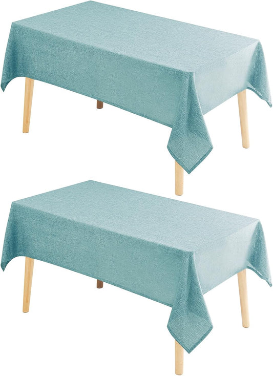 Hiasan 2 Pack Faux Linen Rectangle Tablecloth - Wrinkle and Stain Resistant Washable Table Cloth for Kitchen Dining Room Holiday Table Cover for Party Dinner, Aqua, 60 x 120 Inch