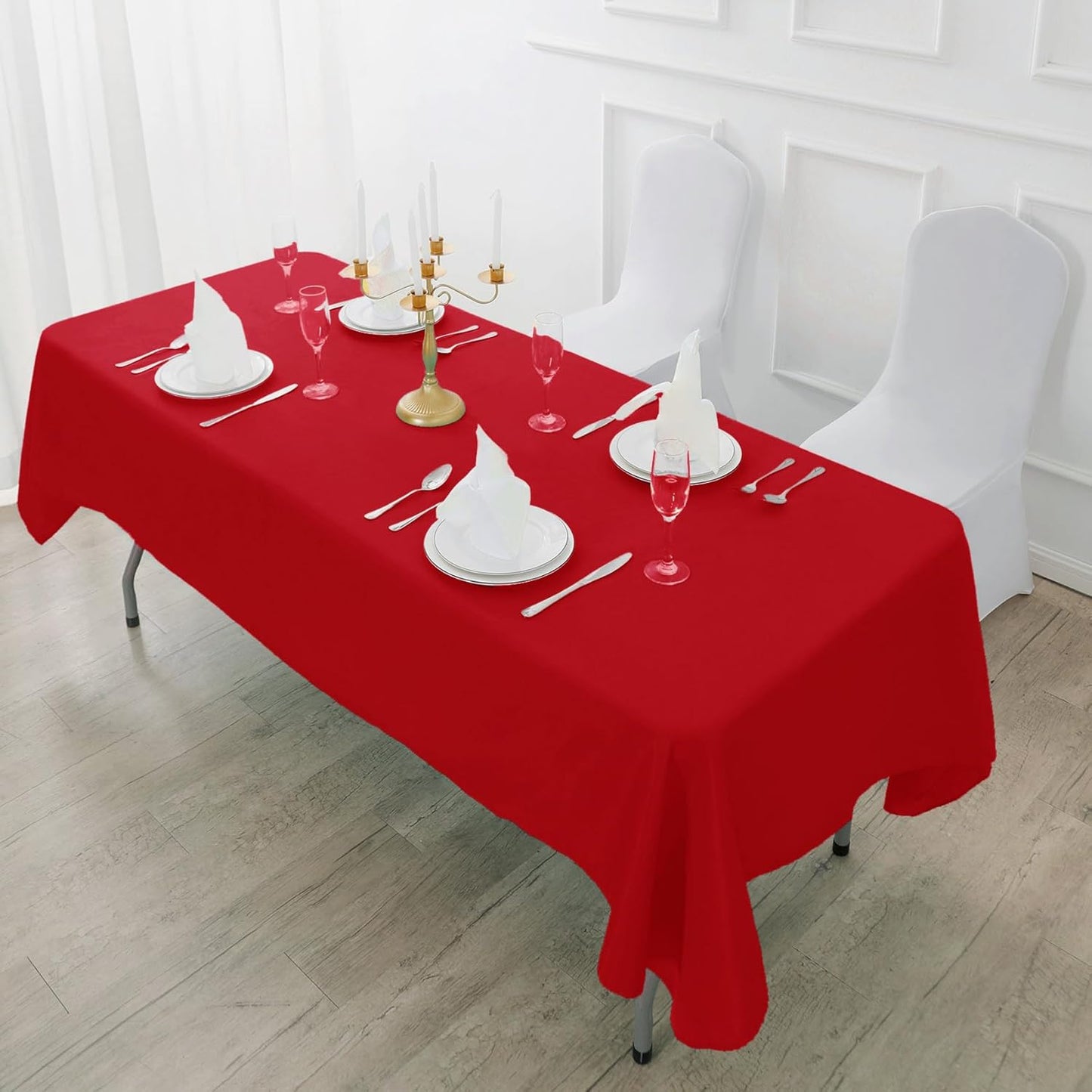 Fokitut 2 Pack Waterproof Rectangle Tablecloth, 60x84 Inch, Stain Resistant and Wrinkle Polyester Table Cloth, Fabric Table Cover for Kitchen Dining, Wedding, Party, Holiday Dinner-Red
