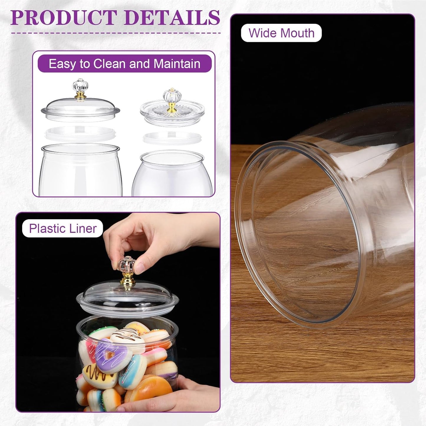 Nuogo 6 Pcs Plastic Candy and Cookie Jar with Lids Decorative Apothecary Jars Candy Buffet Containers Clear Airtight Food Storage Canister Home Decoration(30/42/64/80/90 oz,Classic, Stylish)