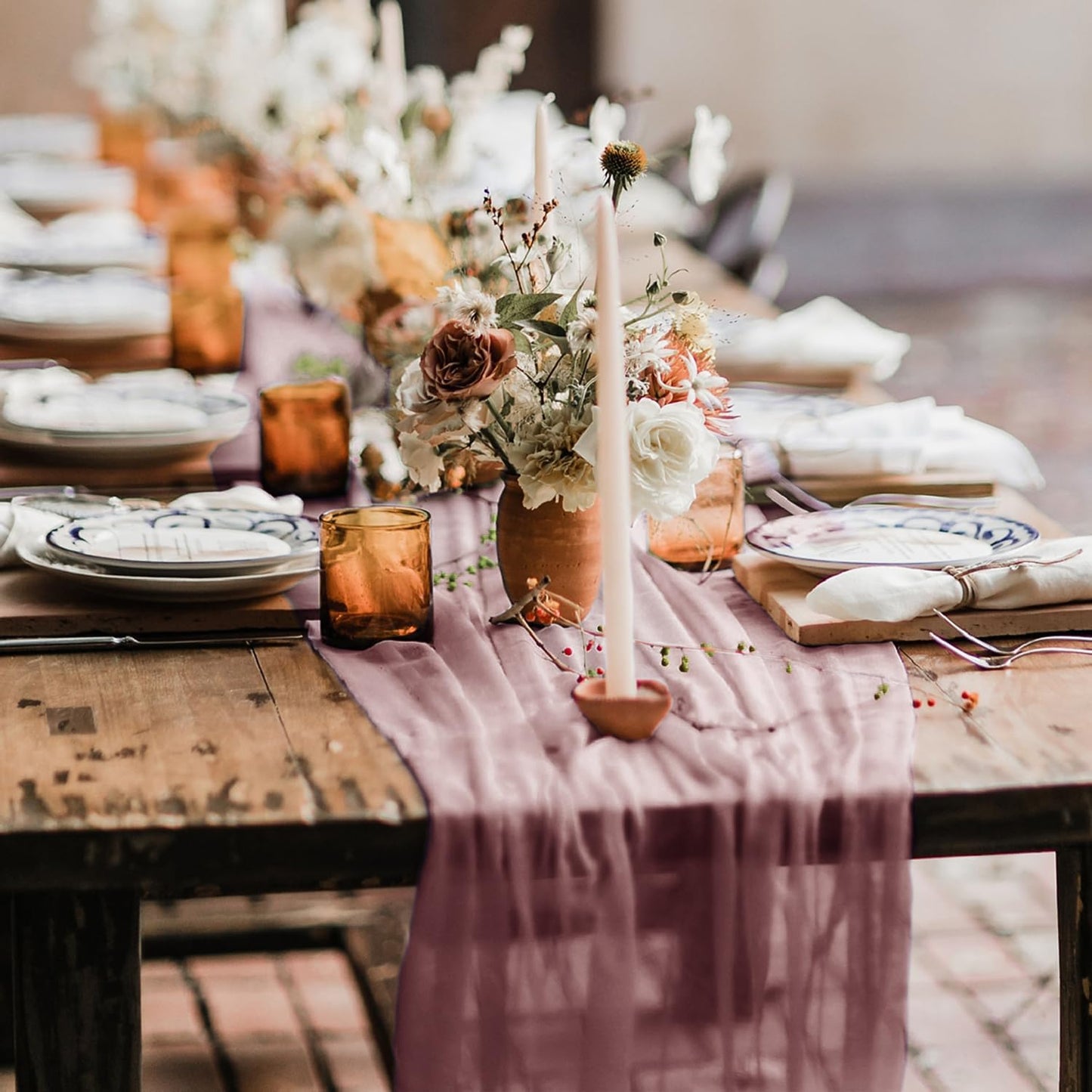 Hahuho Dusty Pink Cheesecloth Table Runner 10ft, Gauze Boho Rustic Table Runners for Wedding Birthday Party Baby Shower Decorations（6 Pack , 35x120 Inches）