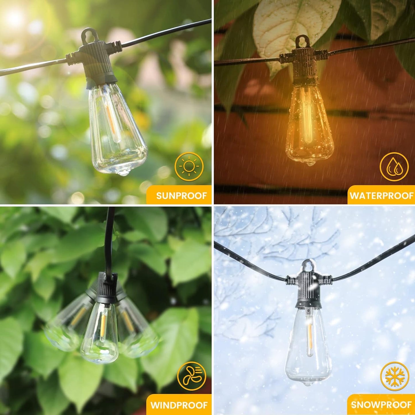 100FT Outdoor String Lights, LED Patio Lights with 50+3 ST38 Vintage Edison Shatterproof Bulbs, IP65 Weatherproof Outside Hanging Lights for Backyard Bistro Cafe Garden(50FTx2)