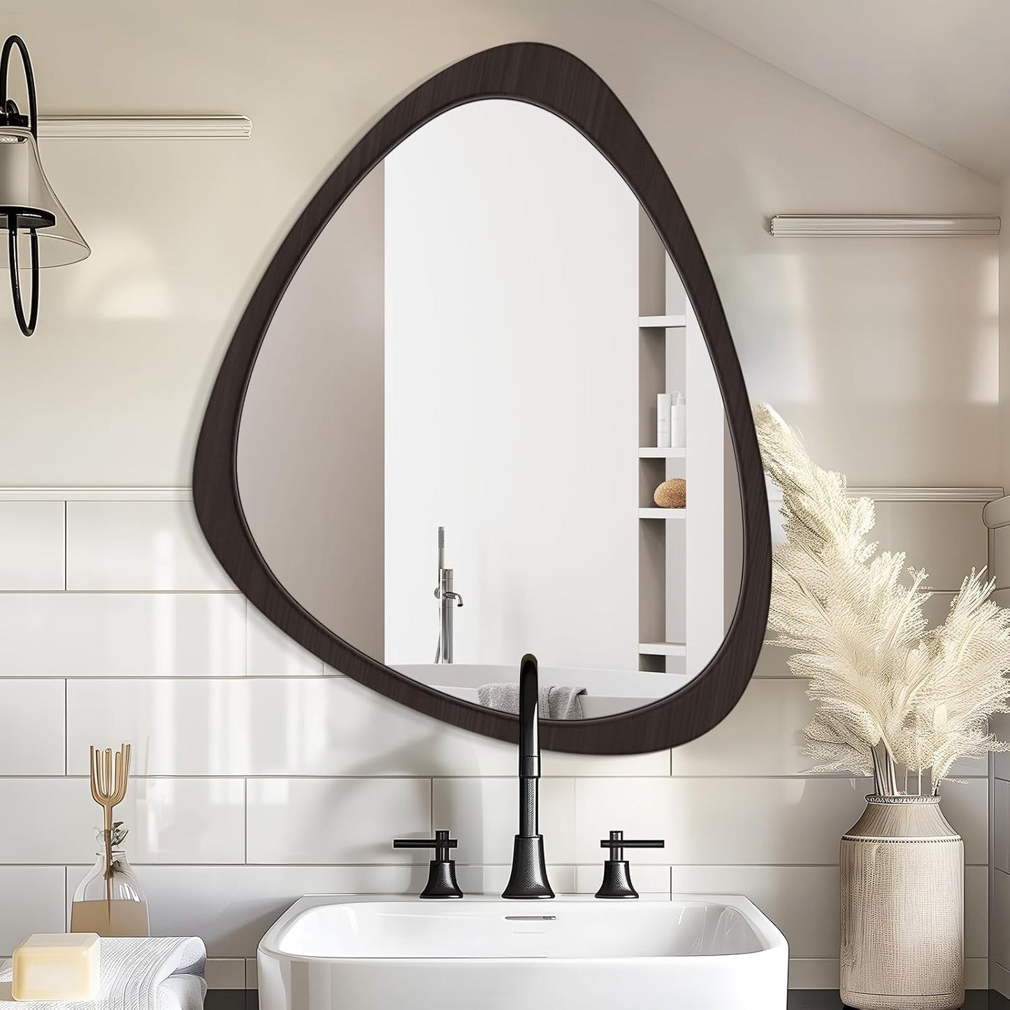 WallBeyond Asymmetrical Mirror, Irregular Wall Mirror, Wall Mirrors Decorative for Bedroom Living Room Entryway Hall, Wood Mirror for mid Century Modern Decor 25" H x 20" W, Black