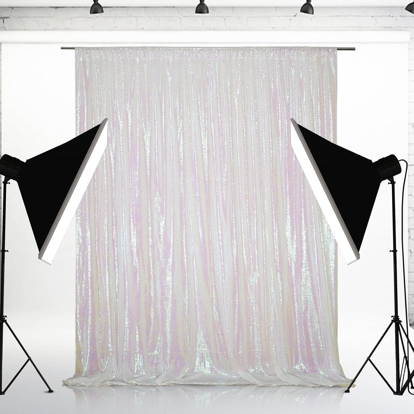 Eternal Beauty White Iridescent Sequin Backdrop, 10x10 Ft Glitter Background Curtains for Shimmer Photography Party Wedding Birthday Back Drop Decor
