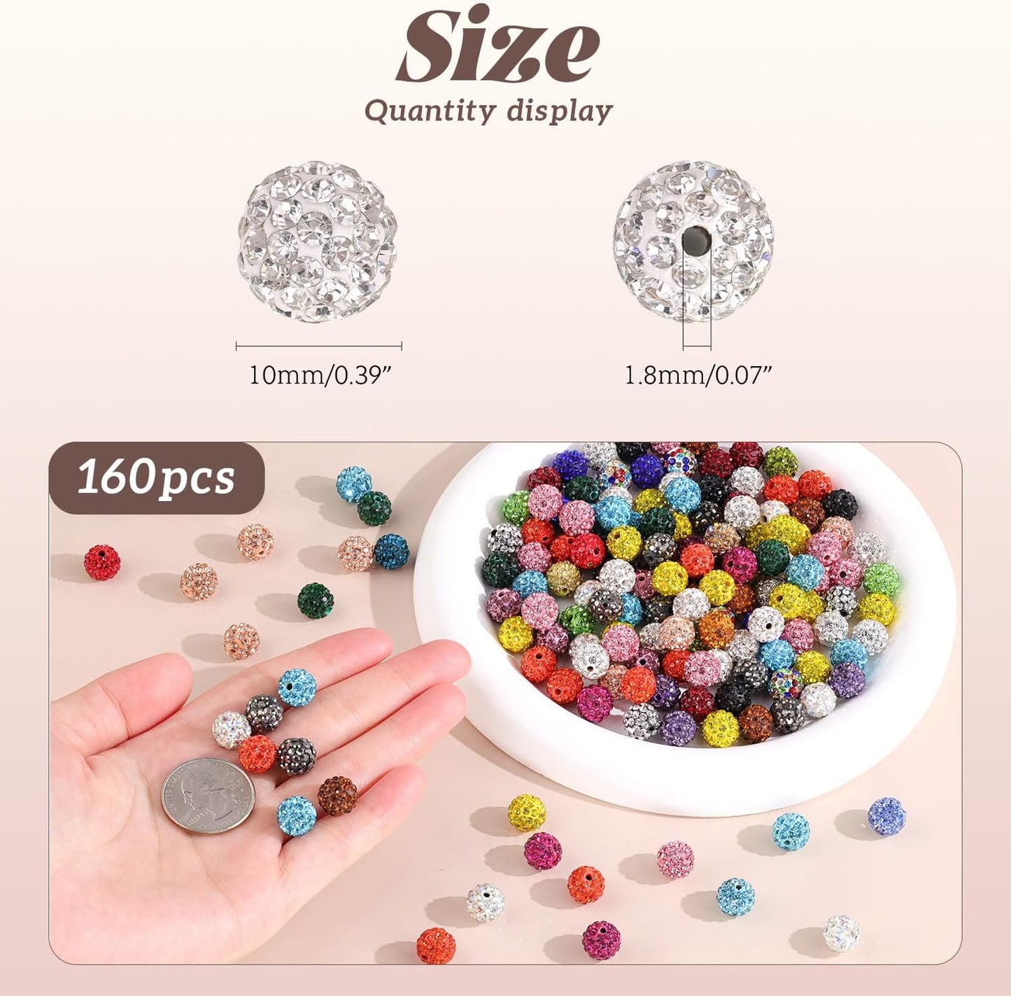 160pcs 10mm Rhinestone Beads for Jewelry Making, Dark Red Shiny Round Disco Ball Beads Bulk, Sparkle Crystal Clay Christmas for Bracelet Baseball Necklace Earring Crafting and DIY