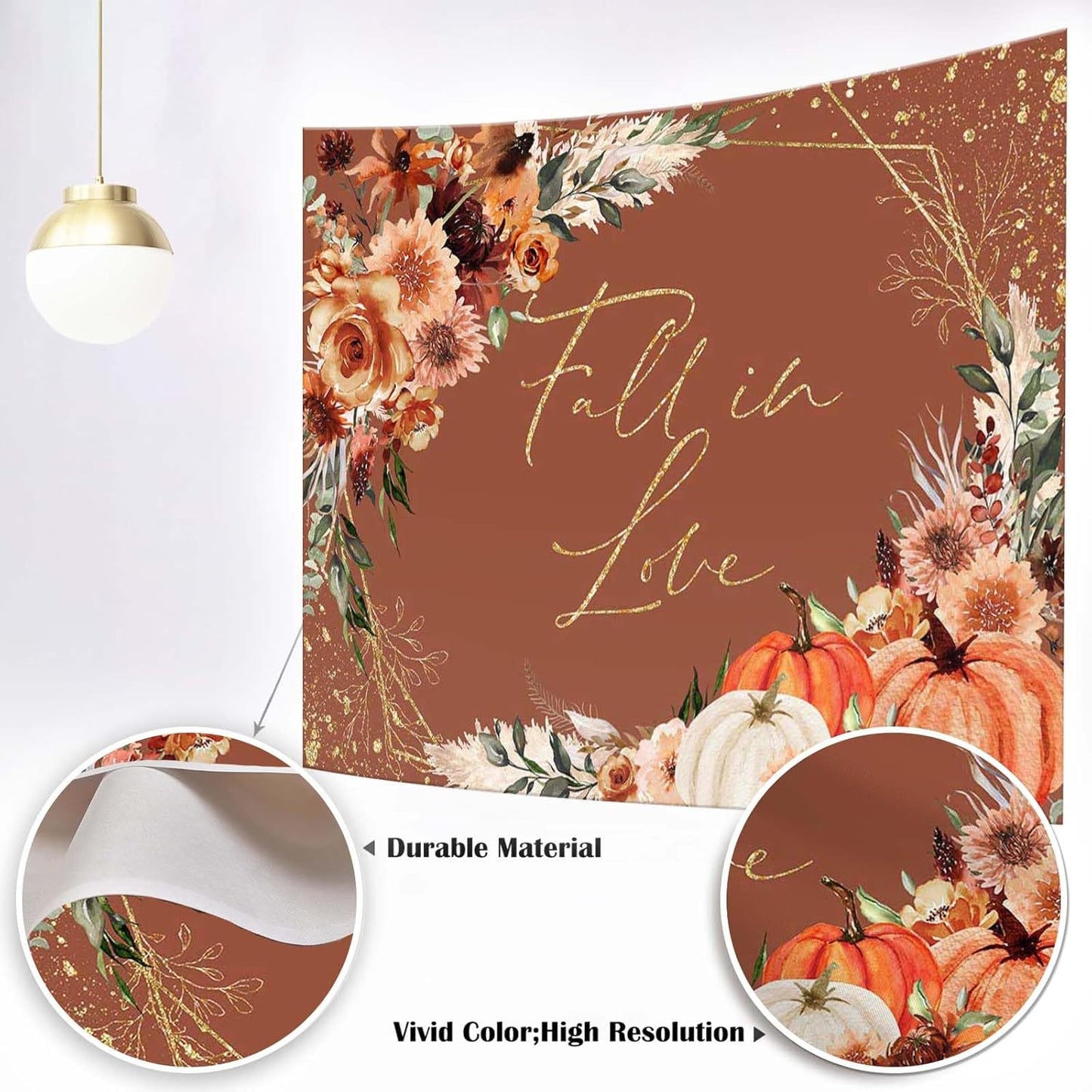 Mocsicka Fall in Love Bridal Shower Backdrop Boho Autumn Leaves Pumpkin Bride Shower Background Terracotta Flower Pampas Grass Wedding Party Banner Decoration (Terracotta, 7x5ft(82''x60''))