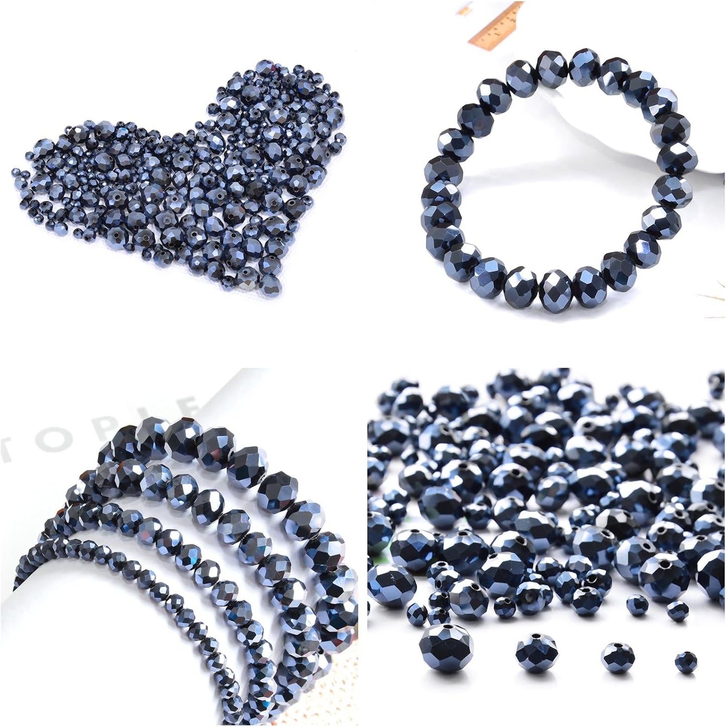 800Pcs 4/6/8/10mm Crystal Glass Beads for Jewelry Making Beads for Bracelets Necklace Pendants Making Supplies(Navy Blue)