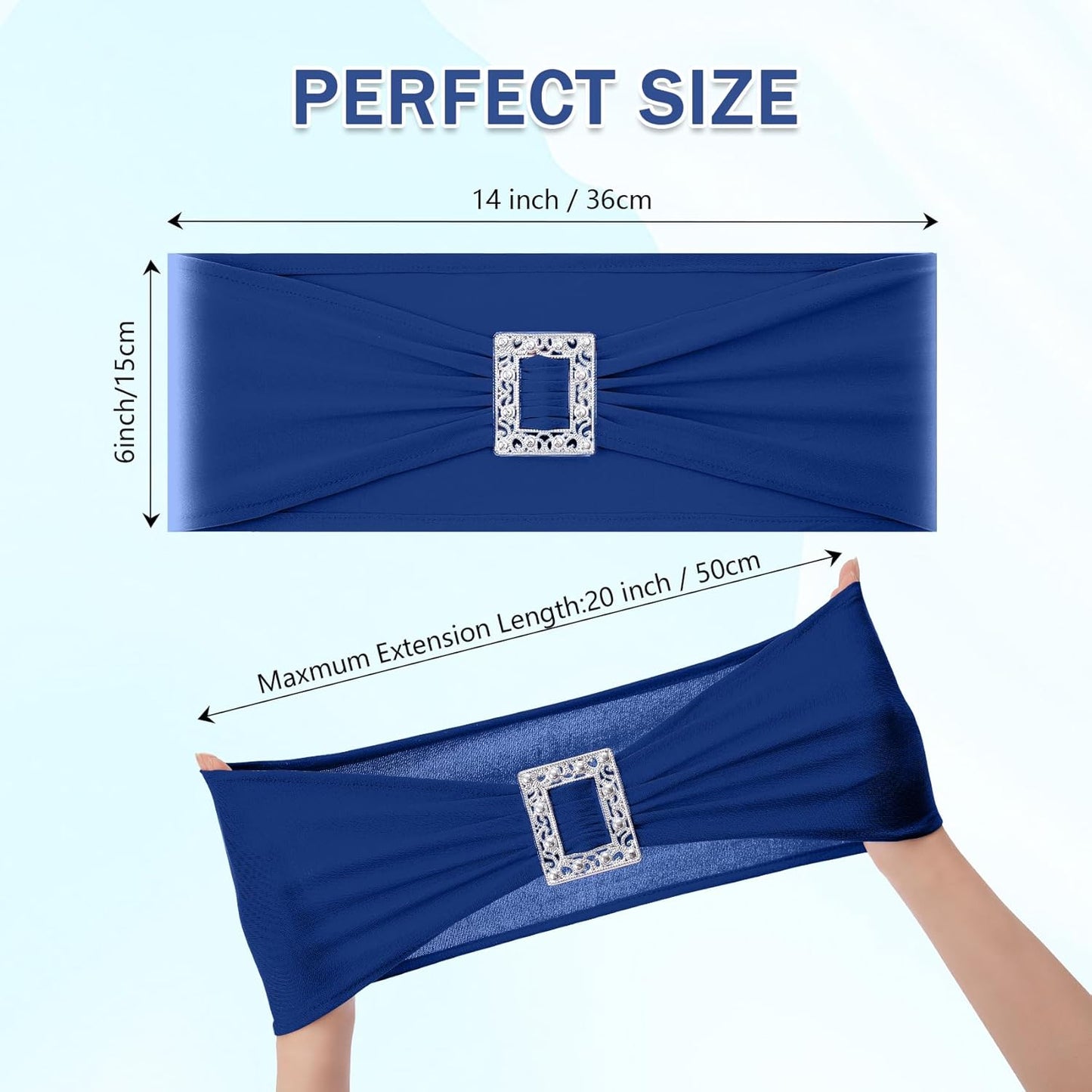 Joccun 120 PCS Spandex Chair Sashes Bows Stretch Chair Cover Band with Buckle Slider Universal Elastic Chair Ties for Wedding Banquet Party Event Decoration (Navy)