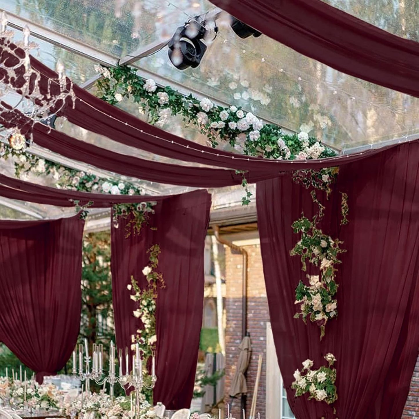 FUHSY Wedding Ceiling Drapes Burgundy Draping Fabric for Wedding Arch 4 Panels 5x20Ft Chiffon Maroon Curtains Drapes Sheer Backdrop Curtains Arch Drapery for Wedding Ceremony Stage Ceiling Decorations
