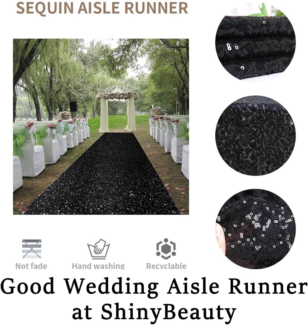 ShinyBeauty 2FTx15FT Black Sequin Glitter Aisle Runner | Sparkle Carpet for Weddings, Proms, Parties, Black Runners Rug