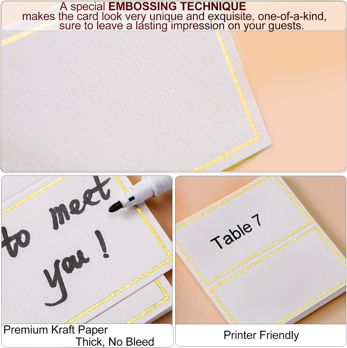 60Pcs Premium Place Cards With Gold Foil Border - 2" x 3.5" Tent Cards for Wedding, Table, Dinner Parties - Small Escort and Name Cards