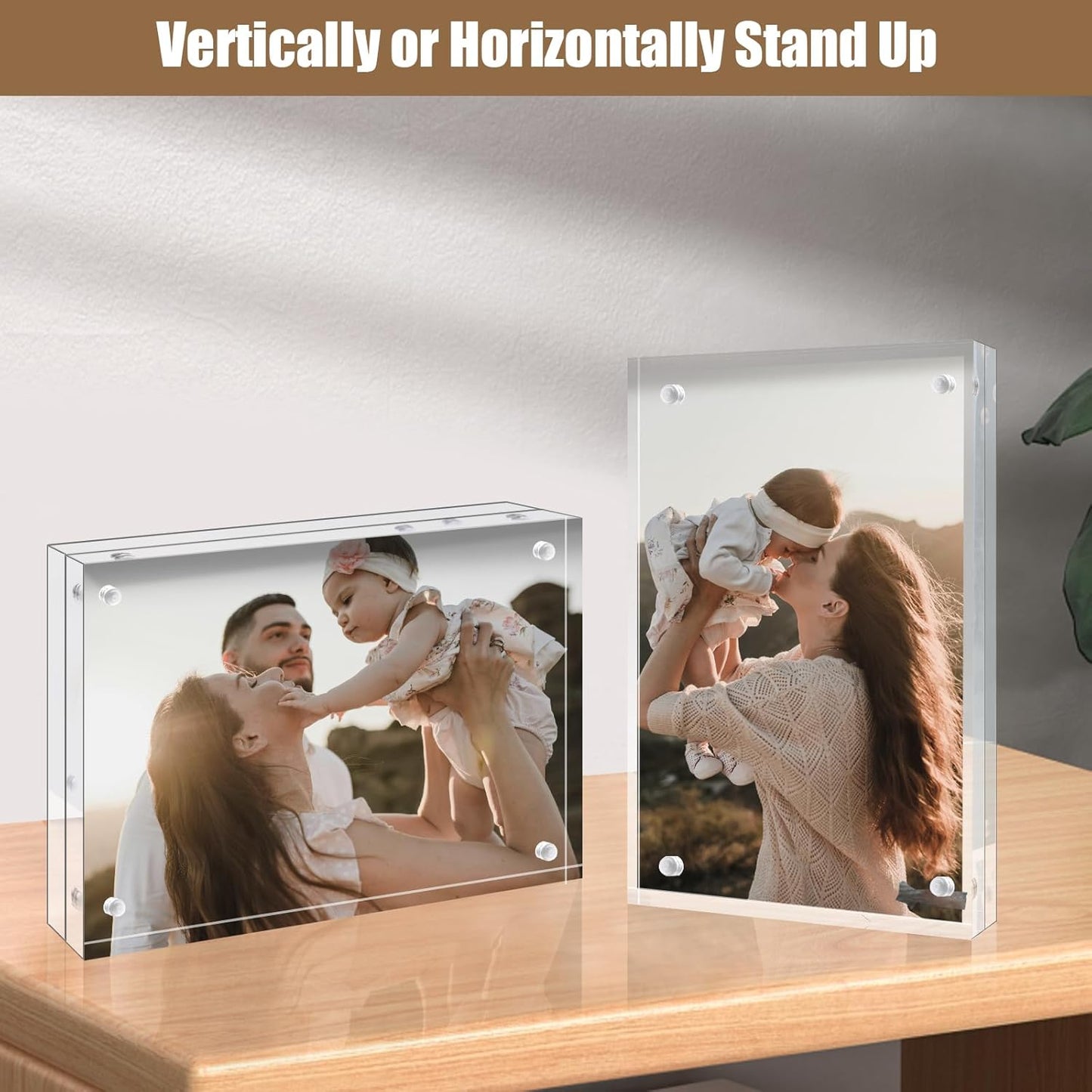 Egofine 4x4 Acrylic Frame, 20mm Thicker Frameless Clear Picture Frame, Double Sided Magnetic Picture Frame Square Frame, Free Standing Desktop Display