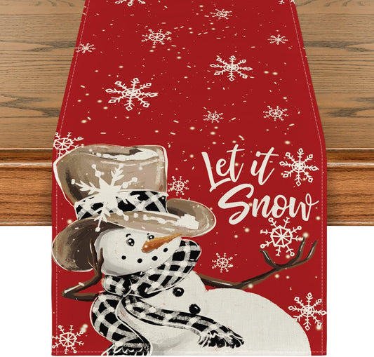 Artoid Mode Red Snowman Snowflake Let it Snow Winter Table Runner, Seasonal Christmas Kitchen Dining Table Decoration for Home Party Decor 13x60 Inch