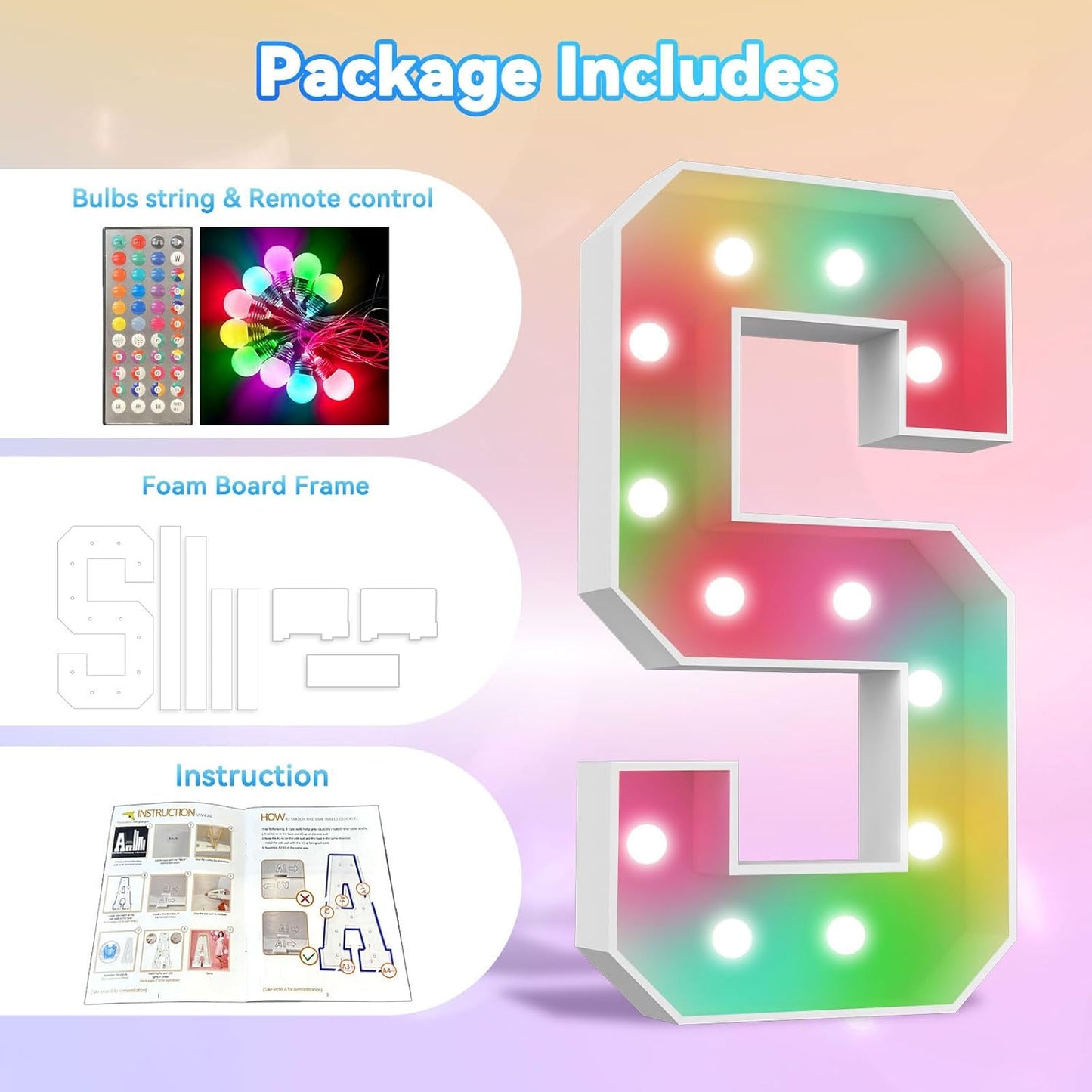 Ledido 4FT Marquee Light Up Letters, 34 Colors Changing Marquee Letter 4 Feet Tall with Remote, Big Letters for Party Wedding Graduation Birthday Decorations, Large Light Up Letter A